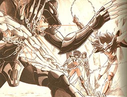 Imagem da luta de Shido de Mizar contra Os Cavaleiros de Bronze no Japo!